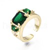Green Cubic Zirconia Rectangle Chunky Open Cuff Ring for Women RJEW-N035-095-3