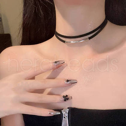 Gothic Zinc Alloy Tube Black Velvet Double Layer Choker Necklaces for Women FS-WG6A964-01-1