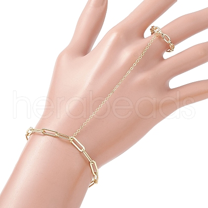 Brass Paperclip Chains Link Finger Ring Bracelets BJEW-JB11810-1