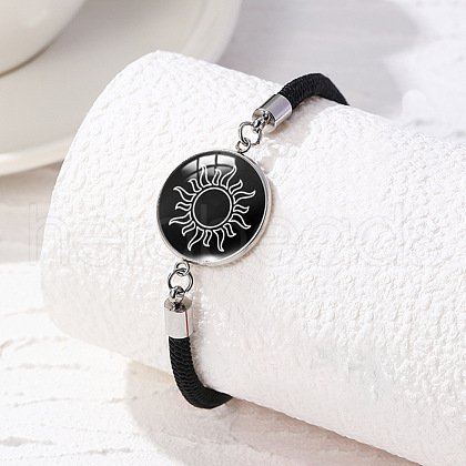 Alloy Glass Flat Round Link Bracelets WG69686-05-1