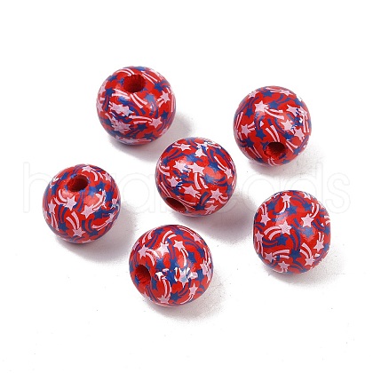 Independence Day Theme Wood European Beads WOOD-Z005-01A-02-1