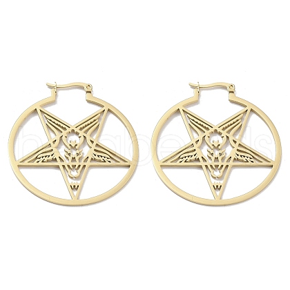 304 Stainless Steel Ring with Star Hoop Earrings for Women EJEW-R156-02G-1