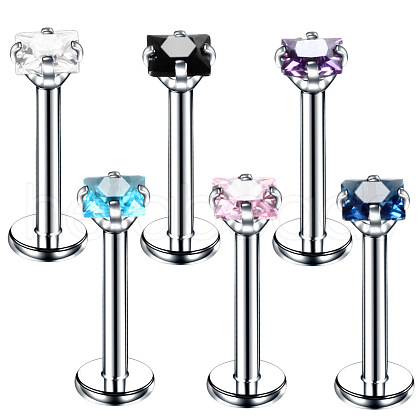Square 304 Stainless Steel Cubic Zirconia 15 Gauge Internally Threaded Labrets for Women Men FS-WG03966-04-1