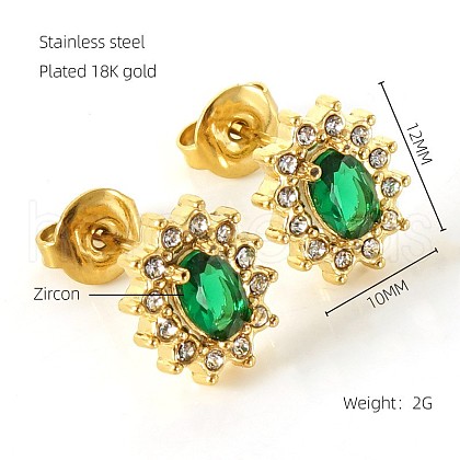 304 Stainless Steel Cubic Zirconia Stud Earrings FS-WGD0B7C-05-1