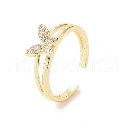 Clear Cubic Zirconia Butterfly Open Cuff Ring X-RJEW-B028-02G-1