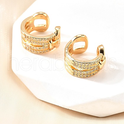 Brass Micro Pave Clear Cubic Zirconia Cuff Earrings EJEW-F370-03G-1