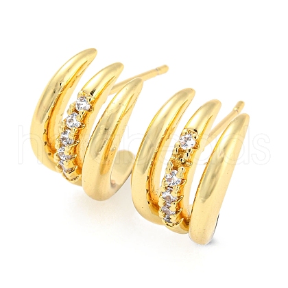 Multi-layer Moon Rack Plating Brass Micro Pave Cubic Zirconia Stud Earrings for Women EJEW-F326-23G-1