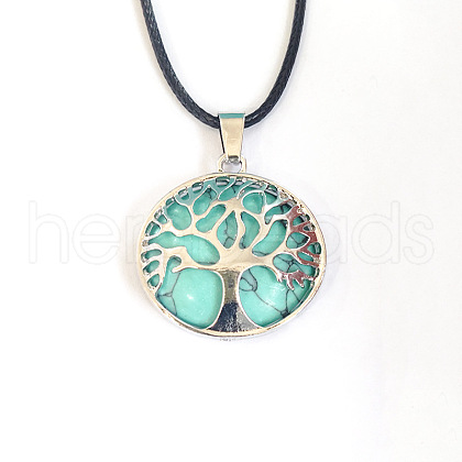 Alloy Pave Synthetic Turquoise Tree of Life Pendant Necklaces KW6501-7-1