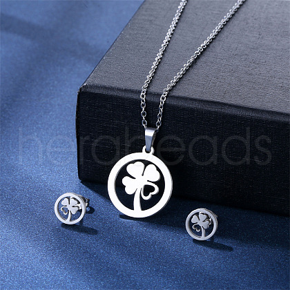 304 Stainless Steel Pendant Necklace & Stud Earring FS-WGC30A7-11-1