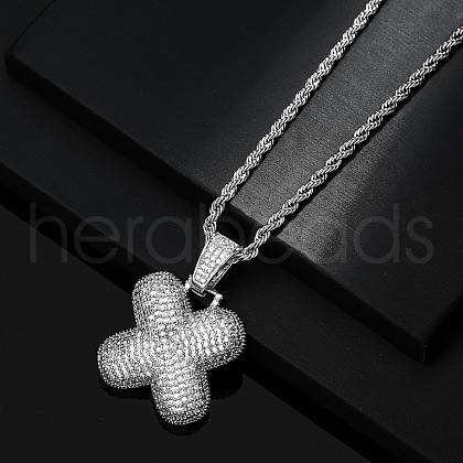 Brass Micro Pave Clear Cubic Zirconia Chunky Initial Pendant Necklaces WG24EA8-24-1