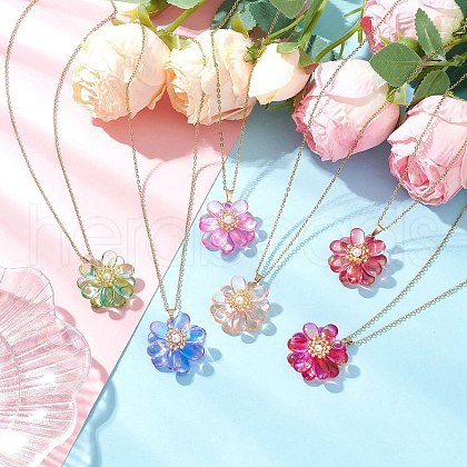 6Pcs 6 Colors Glass Pendant Necklaces NJEW-MZ00113-1