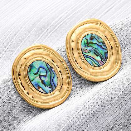 304 Stainless Steel Natural Paua Shell Stud Earrings EJEW-Z103-07G-1
