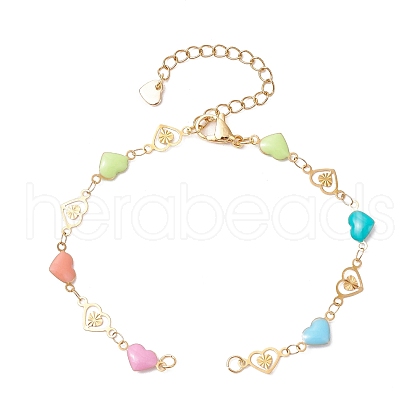 304 Stainless Steel Enamel Colorful Heart Link Chain Bracelet Making AJEW-JB01304-1