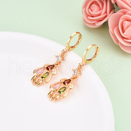 Teardrop Brass Micro Pave Cubic Zirconia Dangle Leverback Earrings EJEW-N058-15G-1