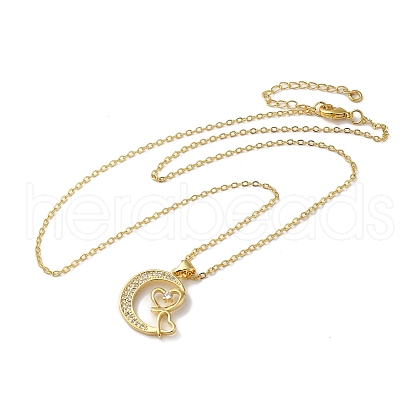 Golden Brass Crescent Moon Pendant Necklace with Rhinestone NJEW-Z015-01C-G-1