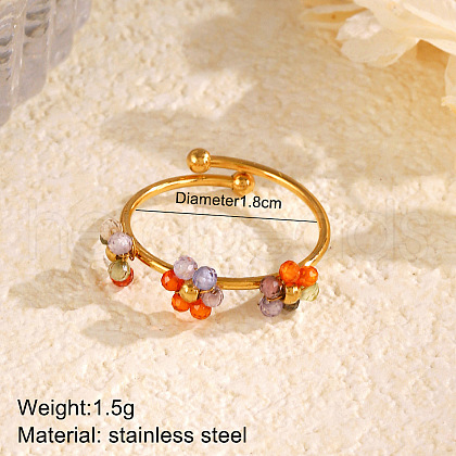 Flower 304 Stainless Steel with Cubic Zirconia Cuff Rings for Women FS-WG31CBD-05-1