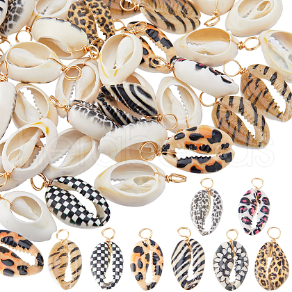 Beebeecraft 50Pcs Printed Natural Cowire Shell Pendants SHEL-BBC0001-10-1