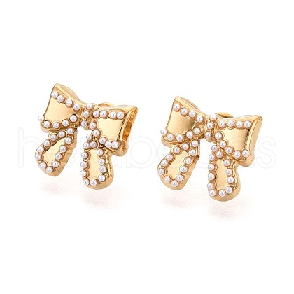 304 Stainless Steel ABS Plastic Imitation Pearl Stud Earrings EJEW-N059-04G-1