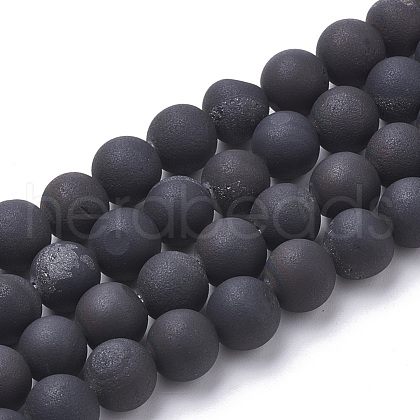 Electroplate Natural Druzy Geode Weathered Agate Beads Strands G-S284-6mm-01-1