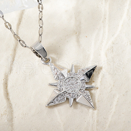 Elegant Hip-hop Style Brass Pave Clear Cubic Zirconia Star Pendant Necklaces for Daily Wear RL1797-2-1