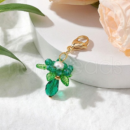Glass & Acrylic & Shell Pearl Flower Pendant Decorations HJEW-MZ00209-07-1