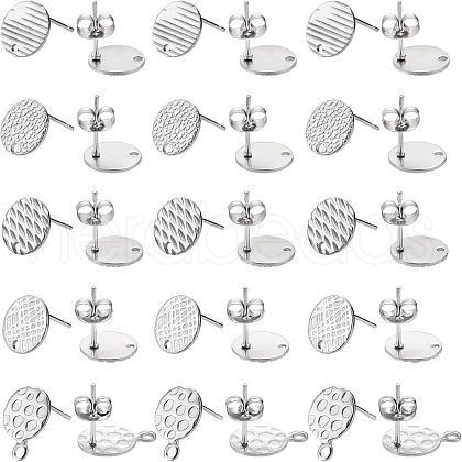 Unicraftale 60Pcs 5 Style 304 Stainless Steel Stud Earring Findings STAS-UN0028-01-1