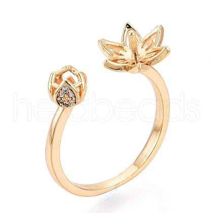 Brass Micro Pave Clear Cubic Zirconia Cuff Ring Settings KK-T076-19G-1