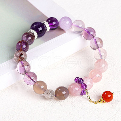 Natural Mixed Gemstone Round Beads Charm Bracelets WG1718F-09-1