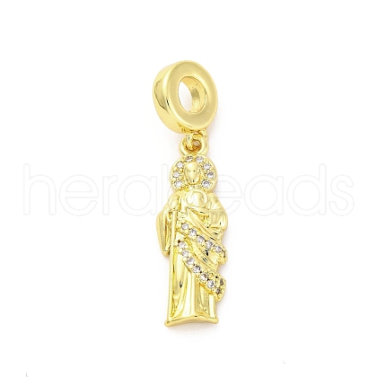 Brass Micro Pave Cubic Zirconia Saint European Dangle Charms KK-D325-27G-03-1