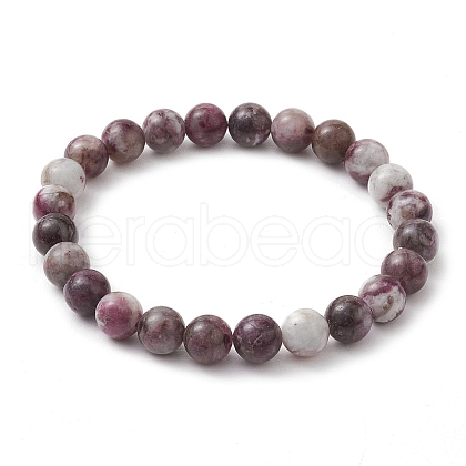 8mm Round Natural Plum Blossom Tourmaline Beaded Stretch Bracelets for Women Men BJEW-JB10468-1