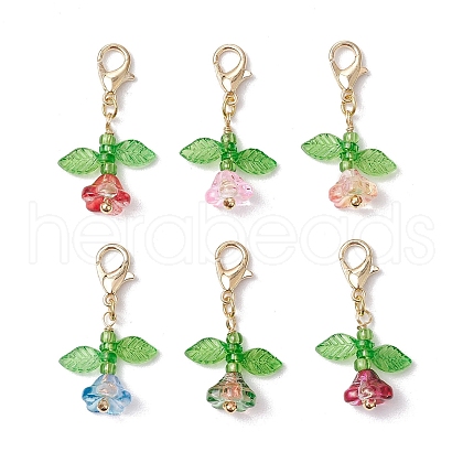 Flower Glass & Acrylic Beads Pendant Decorations HJEW-JM03045-1