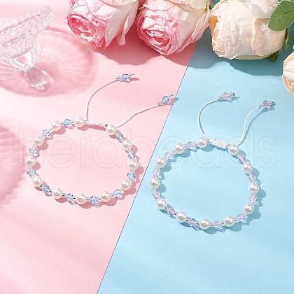2Pcs 2 Colors ABS Plastic Imitation Pearl Round Beads Bracelets for Women BJEW-JB11632-1