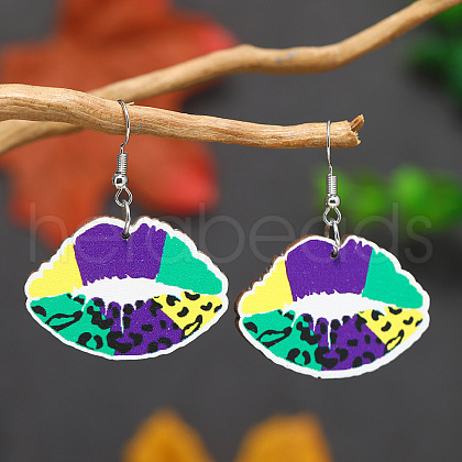 Wood Feather Dangle Earrings for Carnival Party KF5702-2-1