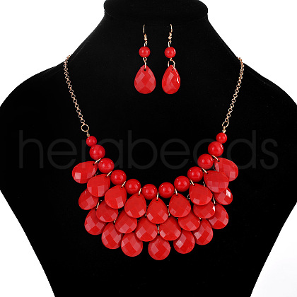 Fashionable Beach Style Acrylic Teardrop Dangle Earrings & Bib Necklaces Sets FS-WG62A33-01-1