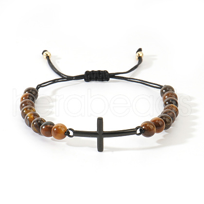 Natural Black Onyx Round Bead Braided Bead Bracelets FL7803-5-1