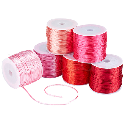   5 rolls 5 colors Nylon Rattail Satin Cord NWIR-PH0002-09B-02-1