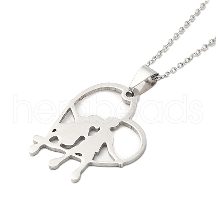 Non-Tarnish 304 Stainless Steel Cable Chain Heart with Couple Pendant Necklaces for Women NJEW-U005-01P-1