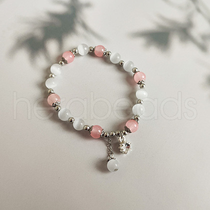 Cat Eye Round Beaded Stretch Bracelets WG66F0A-04-1