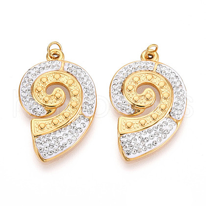 Ion Plating(IP) 304 Stainless Steel Polymer Clay Rhinestone Pendants STAS-N115-16G-1
