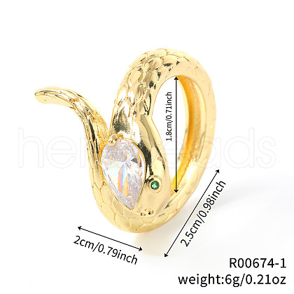 Snake-shaped Brass Pave Cubic Zirconia Cuff Open Rings TG0256-1-1