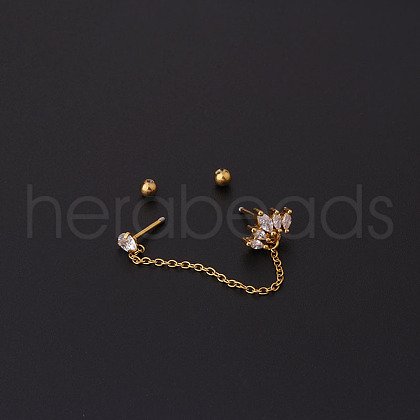Brass Clear Cubic Zirconia Cartilage Earrings with Tassel Chain WGFB250-12-1