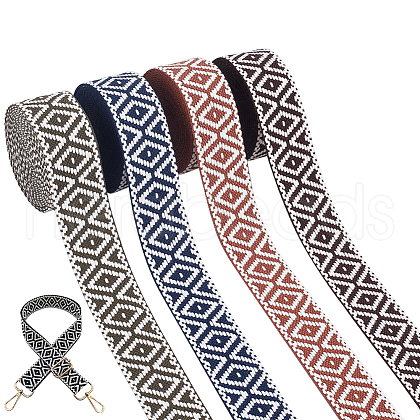 WADORN 16 Yards 4 Colors Flat Ethnic Style Polycotton Rhombus Ribbons SRIB-WR0001-04-1