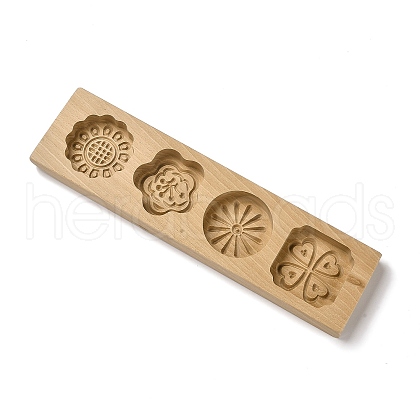 Flower Pattern Beech Wooden Press Mooncake Mold WOOD-K010-04A-1