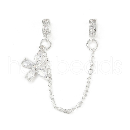 Brass Pave Clear Cubic Zirconia European Safety Chains with Charms KK-L236-15A-S-1