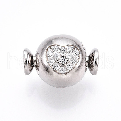 925 Sterling Silver Micro Pave Clear Cubic Zirconia European Clasps STER-T007-140P-1