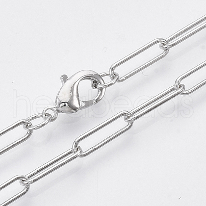 Brass Round Oval Paperclip Chain Necklace Making MAK-S072-04B-P-1