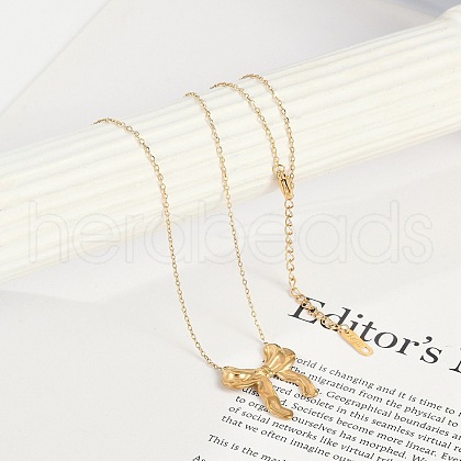 Ion Plating(IP) 304 Stainless Steel Bowknot Pendant Cable Chain Necklaces for Women NJEW-P320-12A-G-1