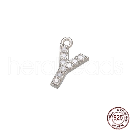 Real Platinum Plated Rhodium Plated 925 Sterling Silver Micro Pave Clear Cubic Zirconia Charms STER-P054-10P-Y-1