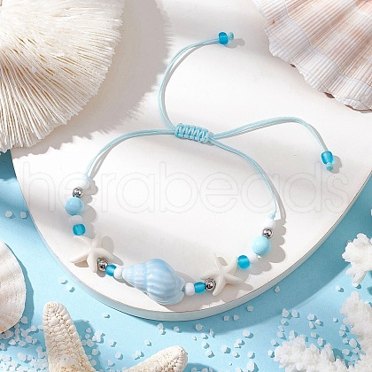 Adjustable Synthetical Turquoise & Porcelain & Natural Howlite Beaded Braided Bead Bracelets for Women BJEW-JB11707-1