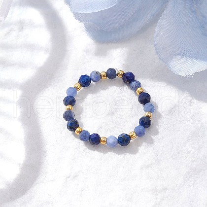 Natural Sodalite Beaded Stretch Rings RJEW-JR00867-01-1